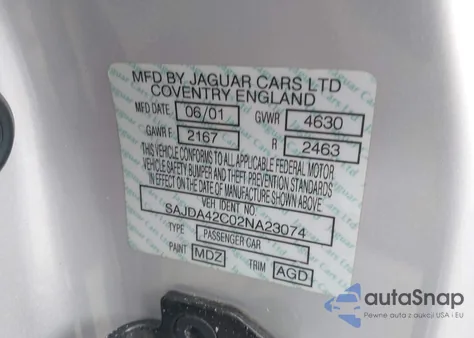 2002 Jaguar Xk8 from USA, damaged, VIN SAJDA42C02NA23074